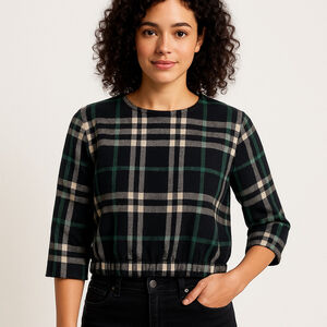 Lovers + Friends Plaid Wool Blend Quilted Jacket XS Holiday Winter Cropped